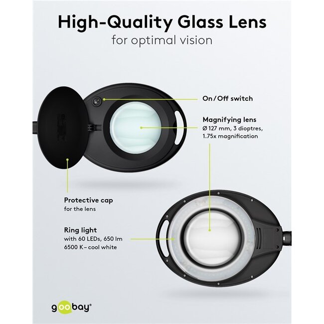 Goobay LED loeplamp | 650 lm | 8W | bureauklem | zwart