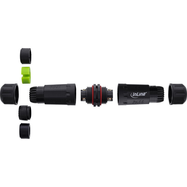 InLine® Voedingskabel koppelaar, IP68, 3-polig, 2-weg, M20, zwart