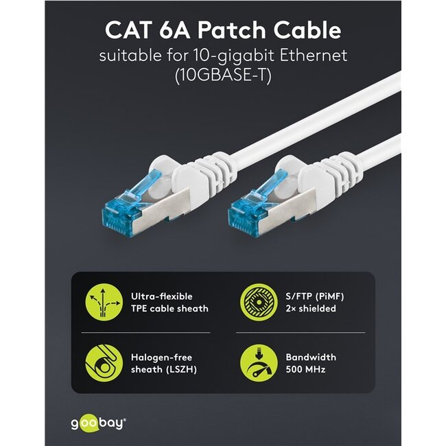 Goobay Ultra-Flexible CAT 6A Patch Cable S/FTP (PiMF), white 30 m