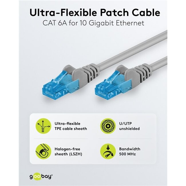 Goobay Ultra-Flexible CAT 6A Patch Cable U/UTP, grey 2 m