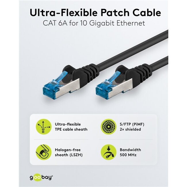 Goobay Ultra-Flexible CAT 6A Patch Cable S/FTP (PiMF), black 2 m