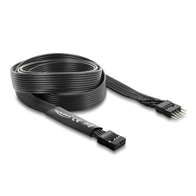 Delock HD Audio Flat Cable Motherboard Extension Cable 9 pin pin header male to pin header female 1 m black