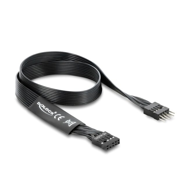 Delock HD Audio Flat Cable Motherboard Extension Cable 9 pin pin header male to pin header female 50 cm black