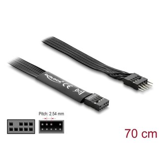 DeLOCK Delock HD Audio Flat Cable Motherboard Extension Cable 9 pin pin header male to pin header female 70 cm black