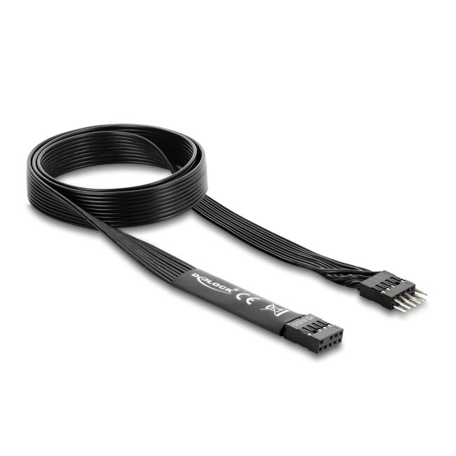 Delock HD Audio Flat Cable Motherboard Extension Cable 9 pin pin header male to pin header female 70 cm black