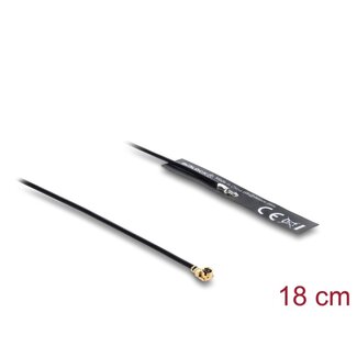 DeLOCK Delock WiFi 2.4 GHz Antenna I-PEX Inc., MHF® I plug 3.4 dBi omnidirectional with connection cable 1.13 18 cm FPC internal self-adhesive