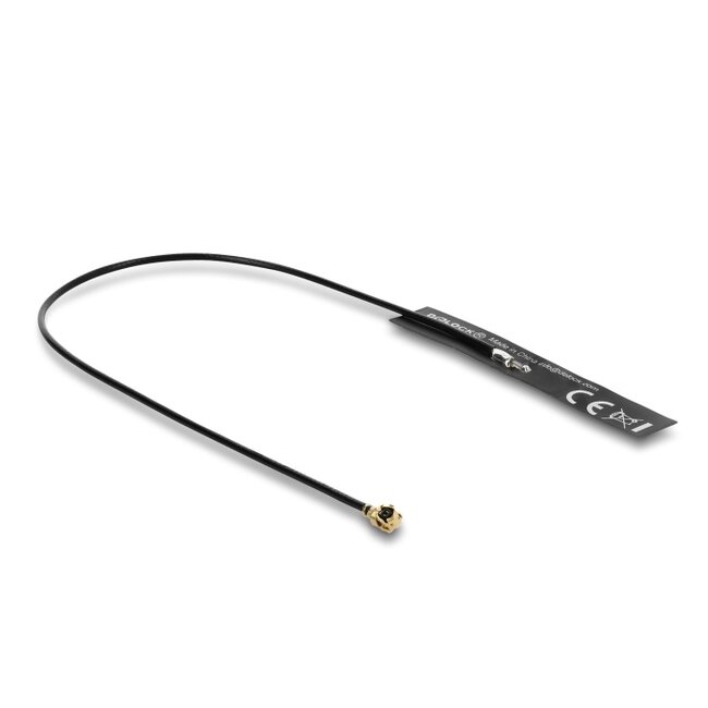 Delock WiFi 2.4 GHz Antenna I-PEX Inc., MHF® I plug 3.4 dBi omnidirectional with connection cable 1.13 18 cm FPC internal self-adhesive