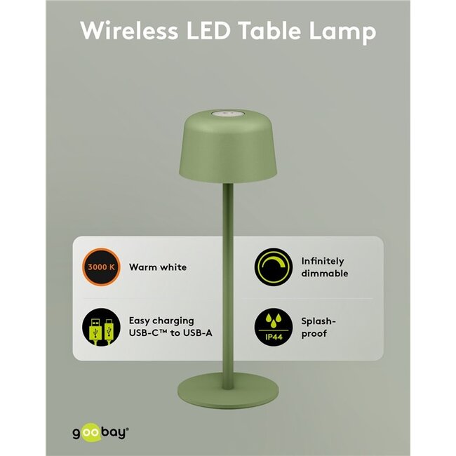 Goobay Wireless LED Table Lamp, Size S, 25 cm, Green
