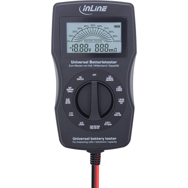 InLine® multifunctionele batterijtester, meetapparaat met LCD-scherm