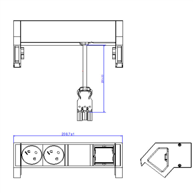 BACHMANN DESK2 2xCEE7/3 1xCM 0,2m GST18 RAL9005