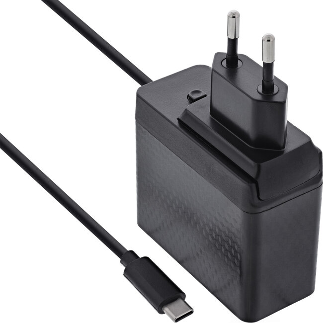 InLine® TravelCharge USB-C voeding, 140W, GaN, vaste kabel, EU/UK/US, zwart