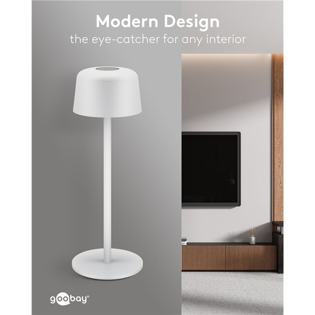 Goobay Wireless LED Table Lamp, Size S, 25 cm, white