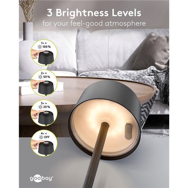 Goobay Wireless LED Table Lamp, Size S, 25 cm, black