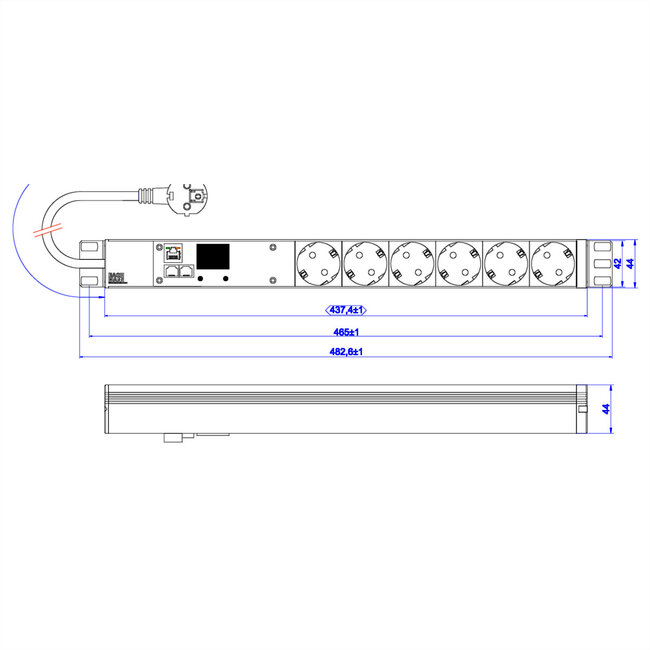 BACHMANN 19 inch 1HE BN2000 6xCEE7/3, TCP/IP-voeding 2,0m CEE7/7