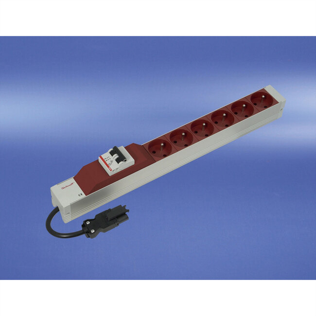 SCHROFF contactdoosstrip UTE, met Wieland®-ingang, 6 contactdozen, 19", rood, met overstroombeveiliging