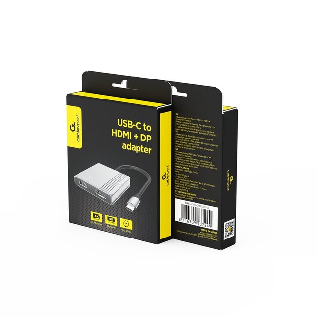 USB-C naar dubbele HDMI adapter, 4K 60Hz, zwart