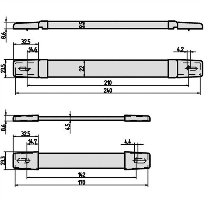 SCHROFF Riemgreep universeel, breedte 22 mm, 240 mm