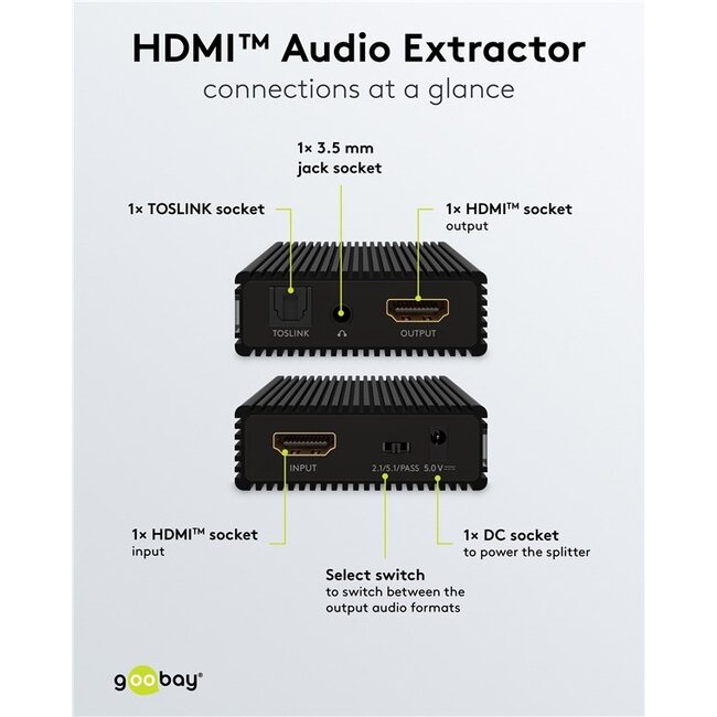 Goobay HDMI audio extractor | 2.1 en 5.1 | HDMI1.4 (4K 30Hz)