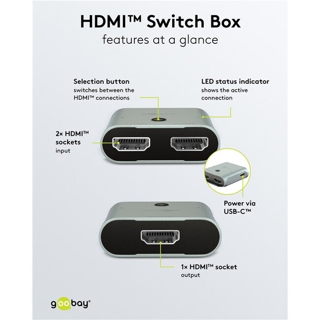 Goobay HDMI schakelaar | 2 naar 1 | HDMI2.1 (8K 60Hz + HDR)