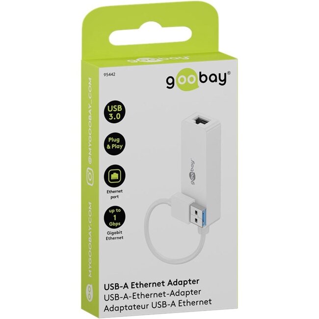 Goobay USB-A naar RJ45 LAN adapter | USB3.0 | CAT6 | wit | 0,10 meter
