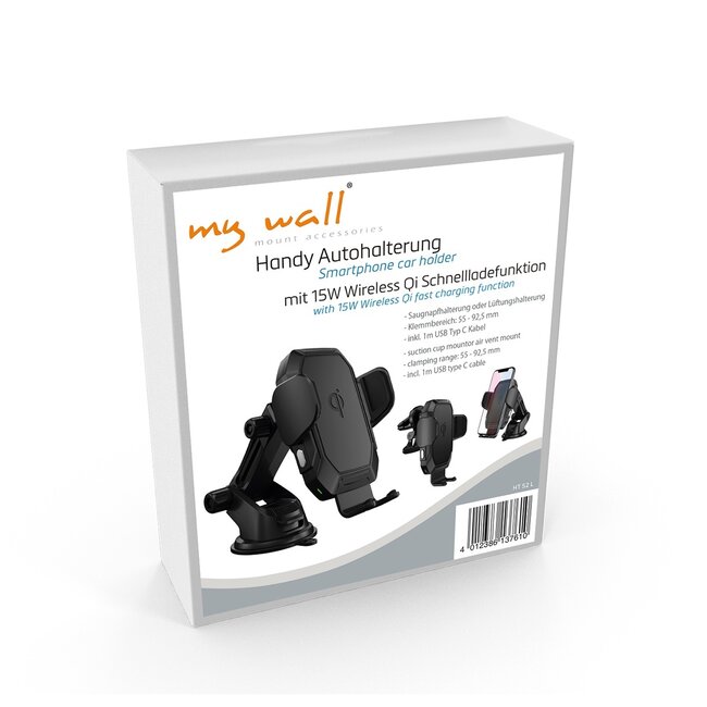 My Wall smartphone autohouder | raam- en luchtroosterbevestiging | draadloze lader