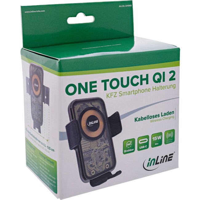 InLine smartphone autohouder | automatische sluiting | raam- en luchtroosterbevestiging | draadloze lader