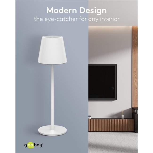 Goobay LED-tafellamp | 37 cm hoog | warm wit | dimbaar | oplaadbaar (USB-C) | wit | IP44