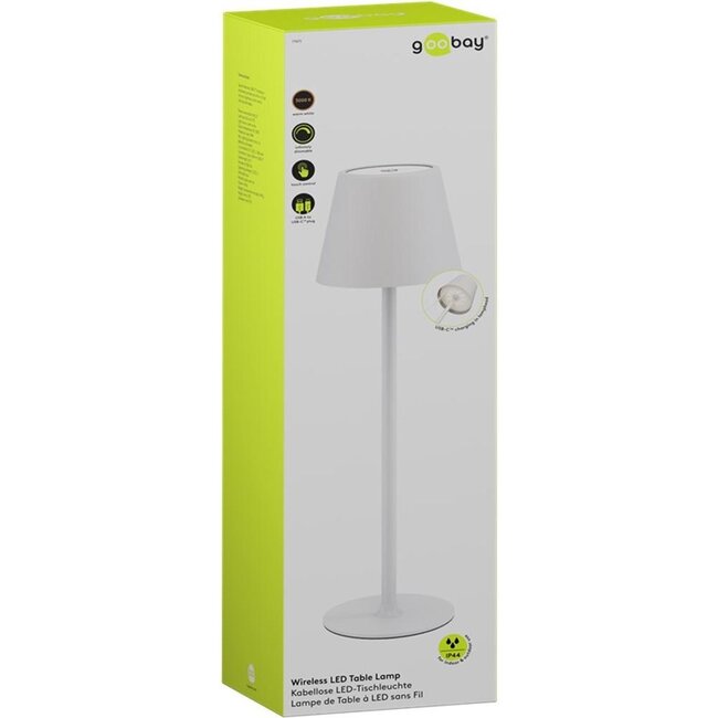 Goobay LED-tafellamp | 37 cm hoog | warm wit | dimbaar | oplaadbaar (USB-C) | wit | IP44