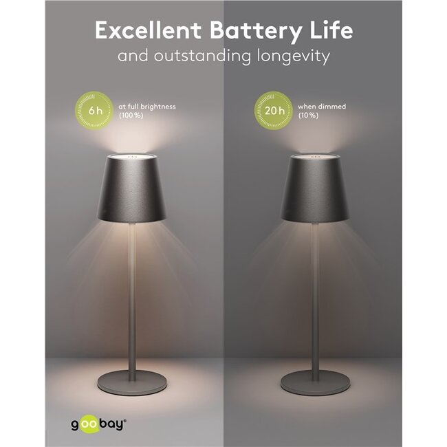 Goobay LED-tafellamp | 37 cm hoog | warm wit | dimbaar | oplaadbaar (USB-C) | zwart | IP44