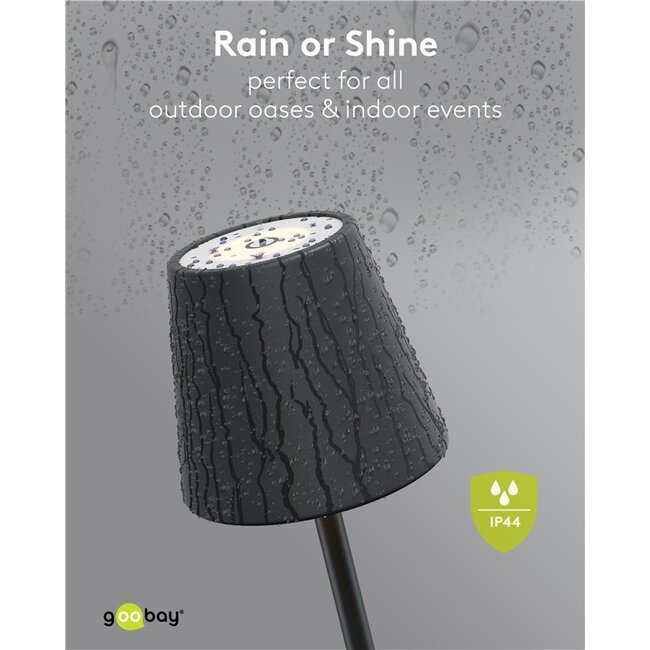 Goobay LED-tafellamp | 37 cm hoog | warm wit | dimbaar | oplaadbaar (USB-C) | zwart | IP44