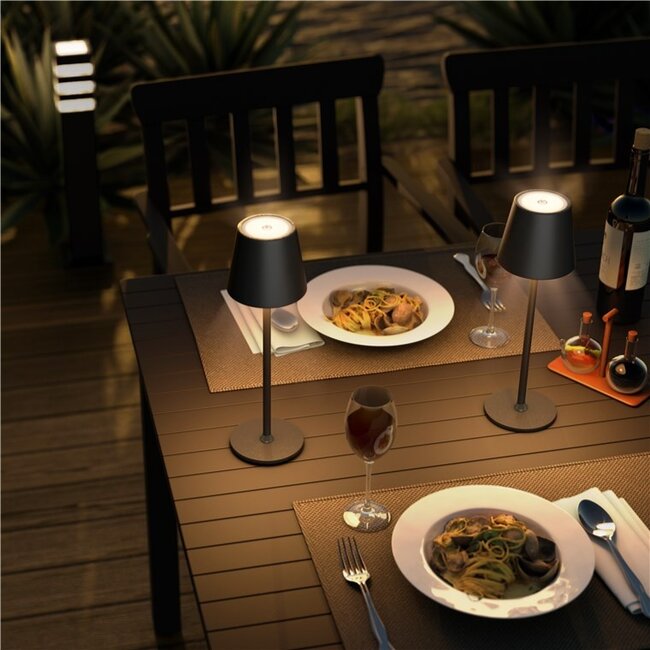 Goobay LED-tafellamp | 37 cm hoog | warm wit | dimbaar | oplaadbaar (USB-C) | zwart | IP44