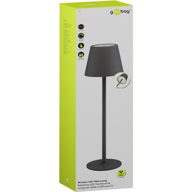 Goobay LED-tafellamp | 37 cm hoog | warm wit | dimbaar | oplaadbaar (USB-C) | zwart | IP44
