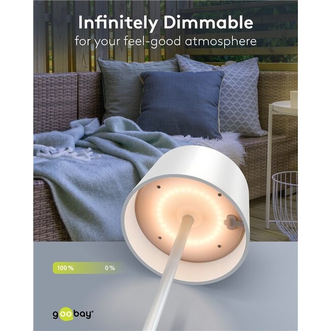 Goobay LED-tafellamp | warm wit | dimbaar | oplaadbaar (solar/USB-C) | wit | IP44