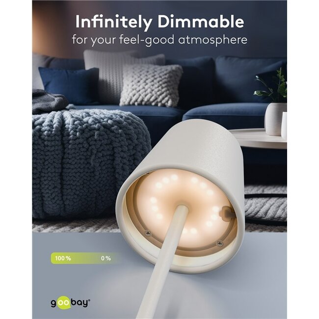 Goobay LED-tafellamp | RGB + warm wit | dimbaar | oplaadbaar (USB-C) | wit | IP44