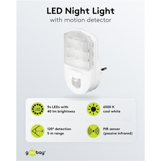 Goobay LED nachtlamp met bewegingssensor | plug-in | koel wit | IP20