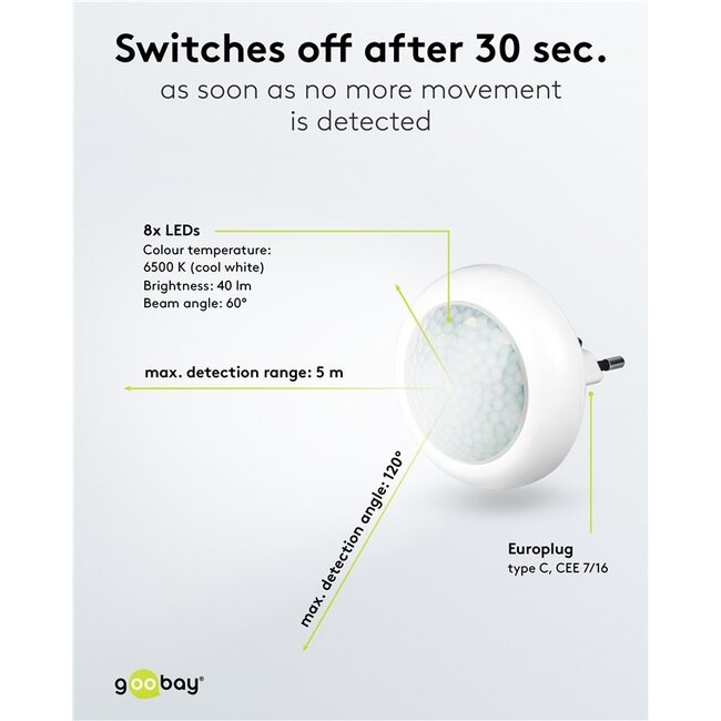 Goobay LED nachtlamp met bewegingssensor | plug-in | koel wit | IP20