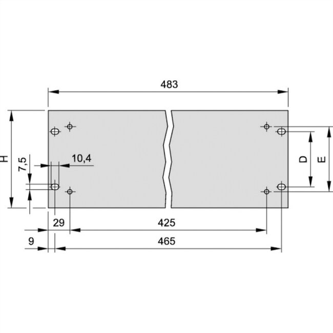 SCHROFF 19" voorpaneel met gaten voor handgrepen, 2 HE, 4 mm, Al, geanodiseerd