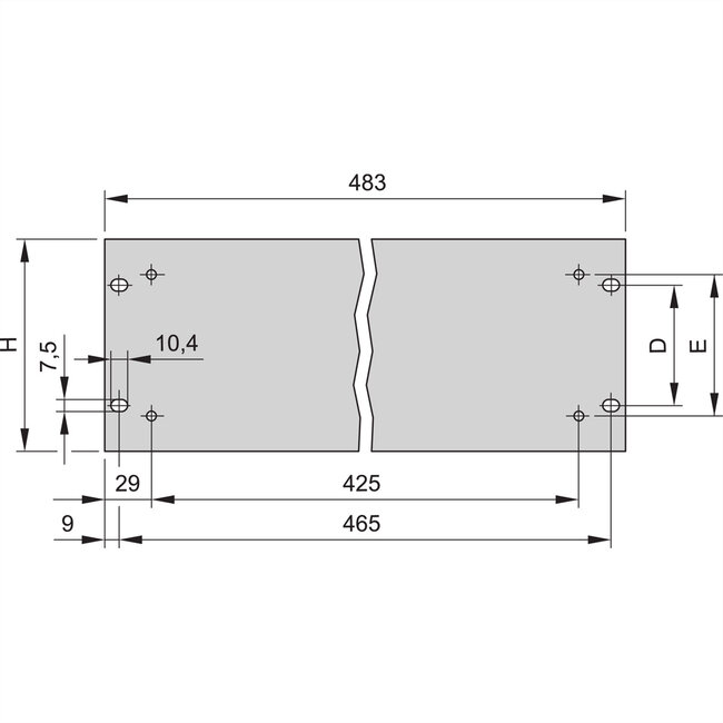 SCHROFF 19" voorpaneel met gaten voor handgrepen, 2 HE, 4 mm, Al, geanodiseerd