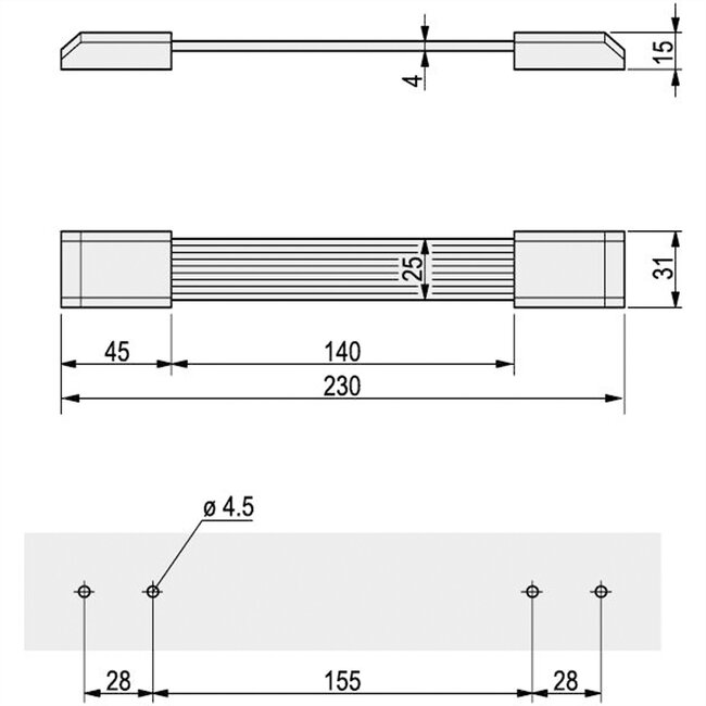 SCHROFF Riemgreep universeel, breedte 25 mm, 230 mm