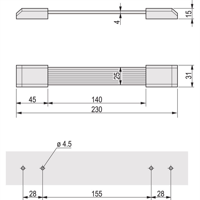 SCHROFF Riemgreep universeel, breedte 25 mm, 230 mm