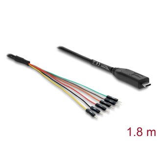 DeLOCK Delock Converter USB 2.0 Type-C™ to UART TTL (3.3 V) Interface with 6 x pin header male TX/RX/CTS/RTS and 5 V output voltage 1.8 m