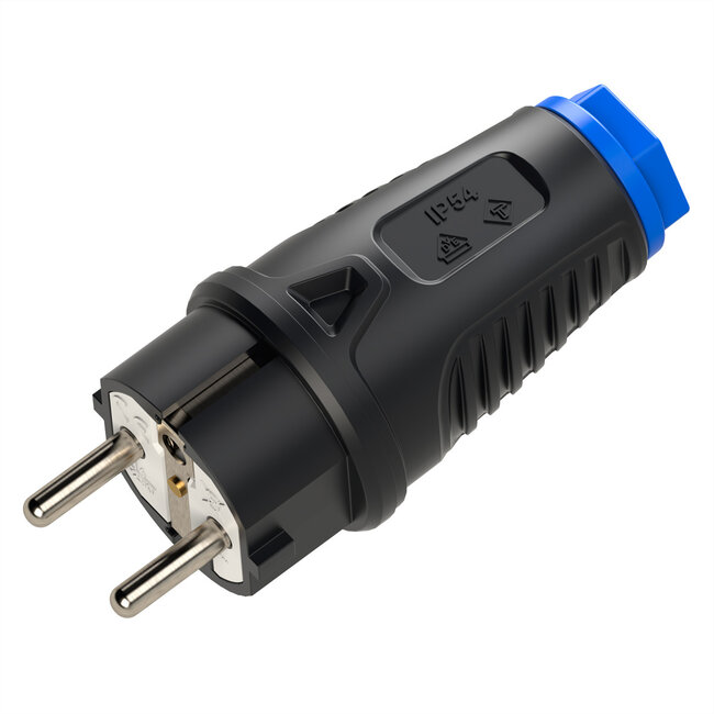 BACHMANN Schutzkontaktstecker Gummi CEE7/7, schwarz-blau IP54