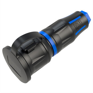 Bachmann BACHMANN Profi-Schutzkontaktkupplung CEE7/3, mit Deckelband, LED, gummiert, schwarz-blau