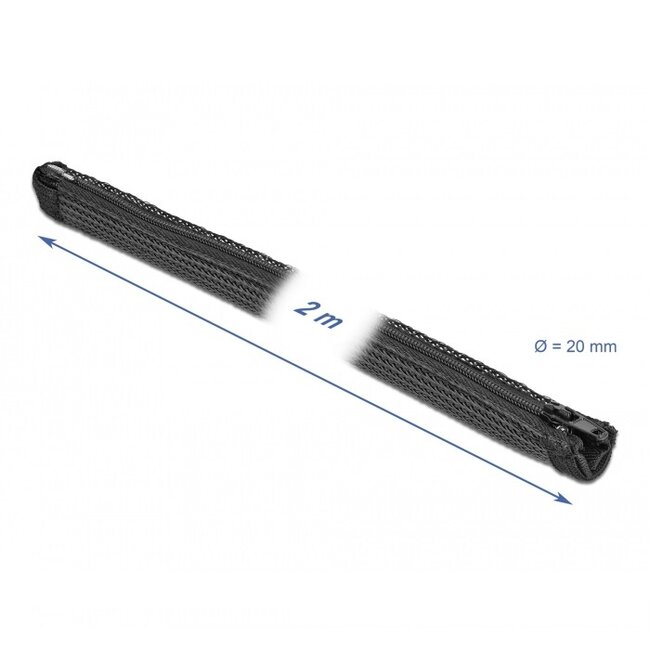 Delock polyester kabelsleeve met ritssluiting | 20mm | hittebestendig | zwart | 2 meter