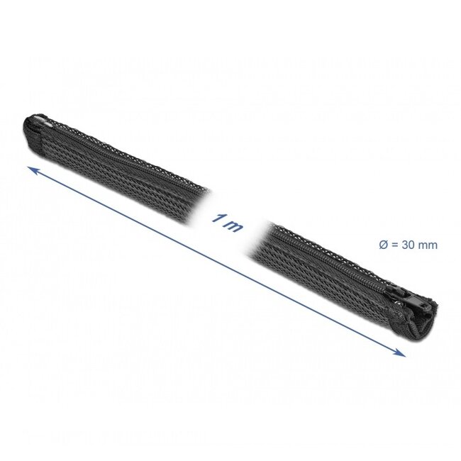 Delock polyester kabelsleeve met ritssluiting | 30mm | hittebestendig | zwart | 1 meter