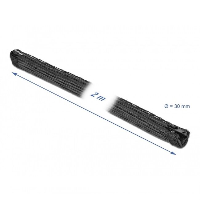 Delock polyester kabelsleeve met ritssluiting | 30mm | hittebestendig | zwart | 2 meter