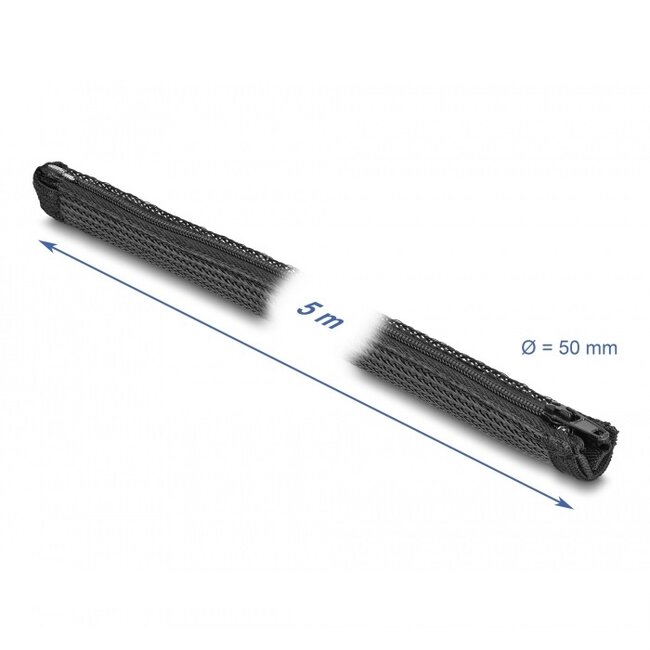 Delock polyester kabelsleeve met ritssluiting | 50mm | hittebestendig | zwart | 5 meter