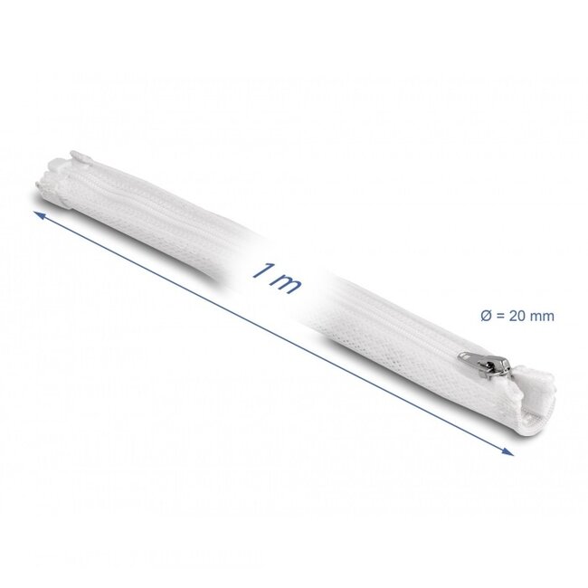 Delock polyester kabelsleeve met ritssluiting | 20mm | hittebestendig | wit | 1 meter