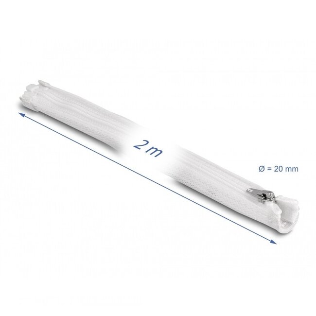 Delock polyester kabelsleeve met ritssluiting | 20mm | hittebestendig | wit | 2 meter