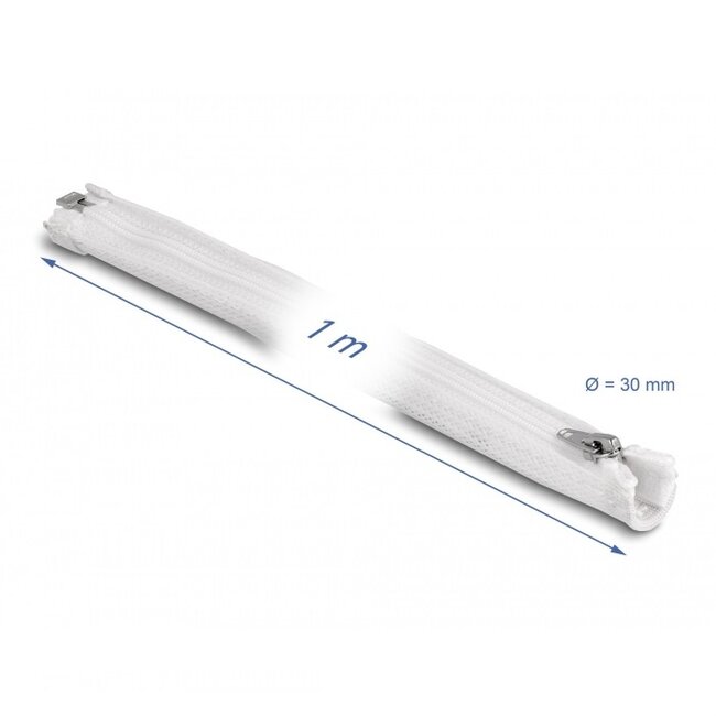 Delock polyester kabelsleeve met ritssluiting | 30mm | hittebestendig | wit | 1 meter